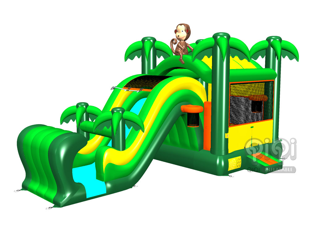  tropical inflatable combo Internal map, tropical inflatable combo Internal Rear View,Jungle Inflatable Combo Overlook,tropical inflatable jumping house combo Lateral view